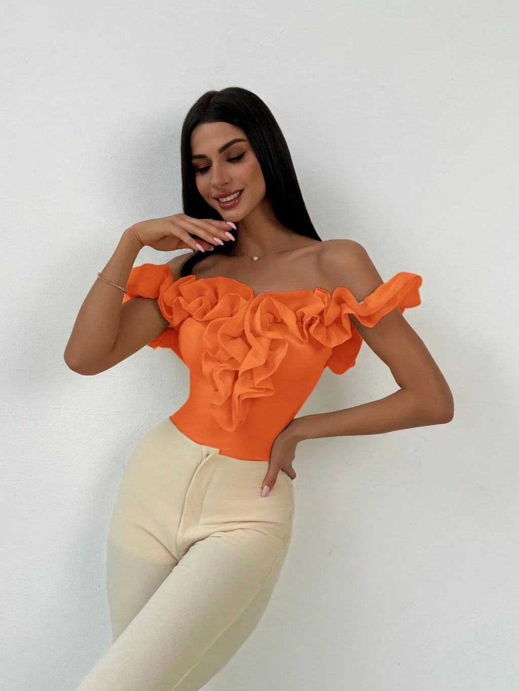 Backless Petal Sleeve Knit Top
