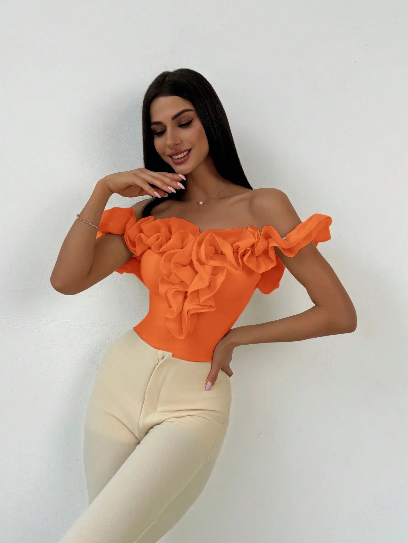 Backless Petal Sleeve Knit Top