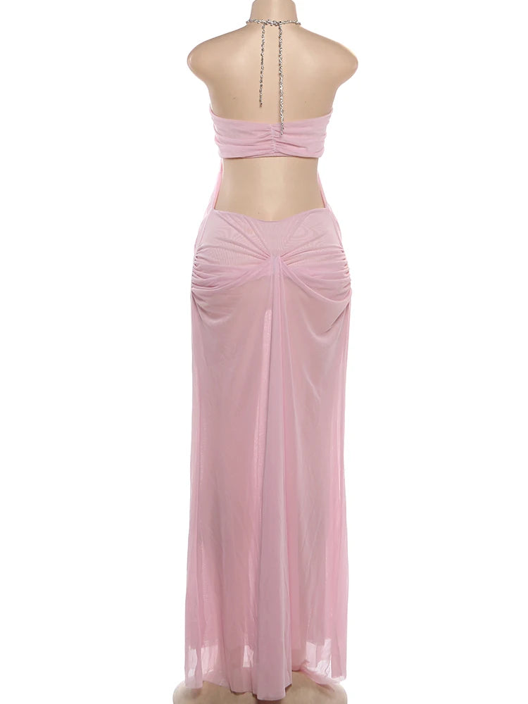 Nibber Halter Low-Neck Backless Sleeveless Vestidos