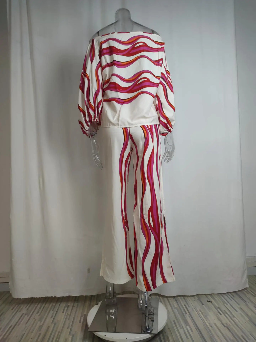 Striped Batwing Sleeve Two-Piece Set