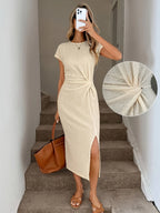 Asymmetrical Button Detail Maxi Dress