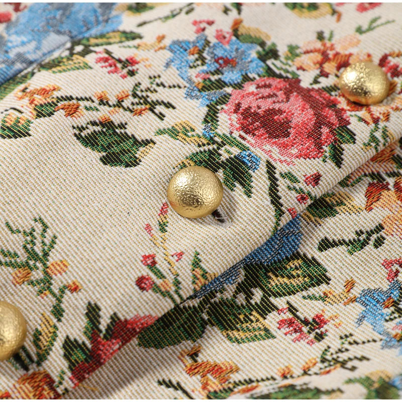 Women Cropped Floral Print Jacket Stand Collar Long Sleeve Button Front Pockets Vintage Loose Short Coat 2026 Autumn Chic Blazer