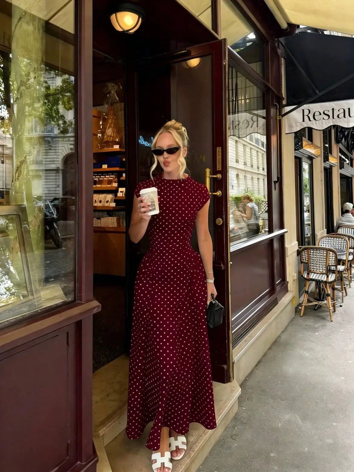 Polka Dot Slim Maxi Dress