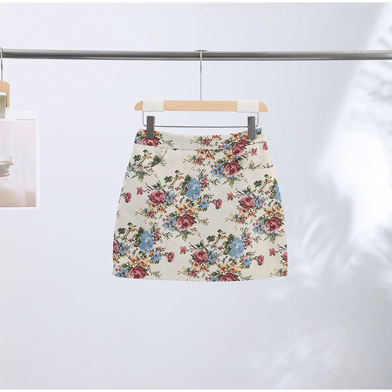 Women Cropped Floral Print Jacket Stand Collar Long Sleeve Button Front Pockets Vintage Loose Short Coat 2026 Autumn Chic Blazer