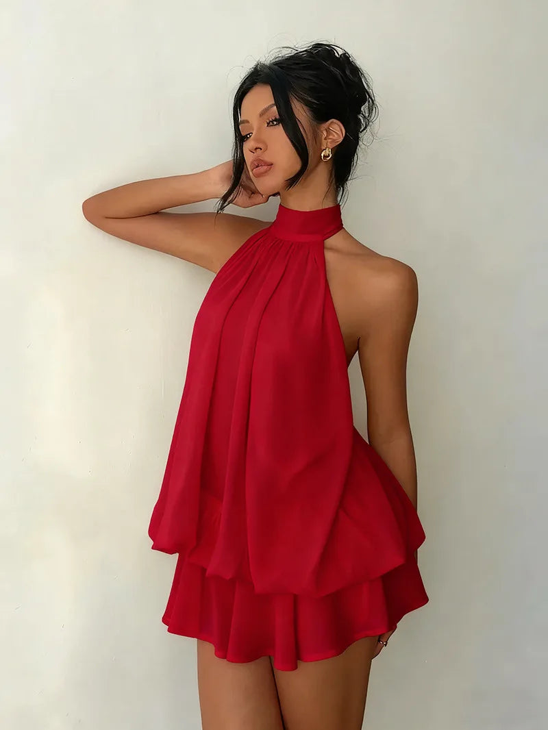 Halter Ruffle Chiffon Mini Dress