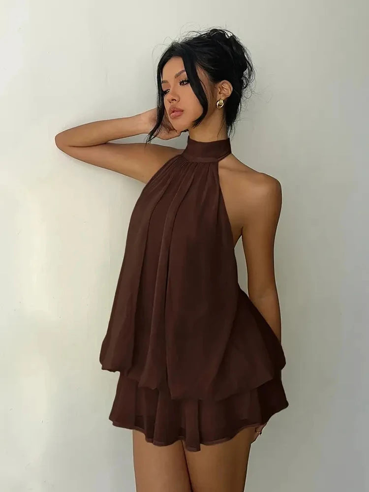 Halter Ruffle Chiffon Mini Dress
