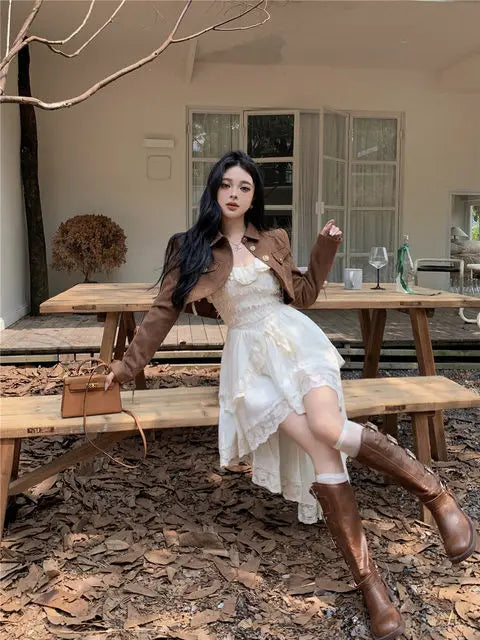 White Dresses For Women Fashion Sexy Sling Roe Femme 2025 Vestidos De Mujer Patchwork Lace Ruffles Irregular Sweet Dress