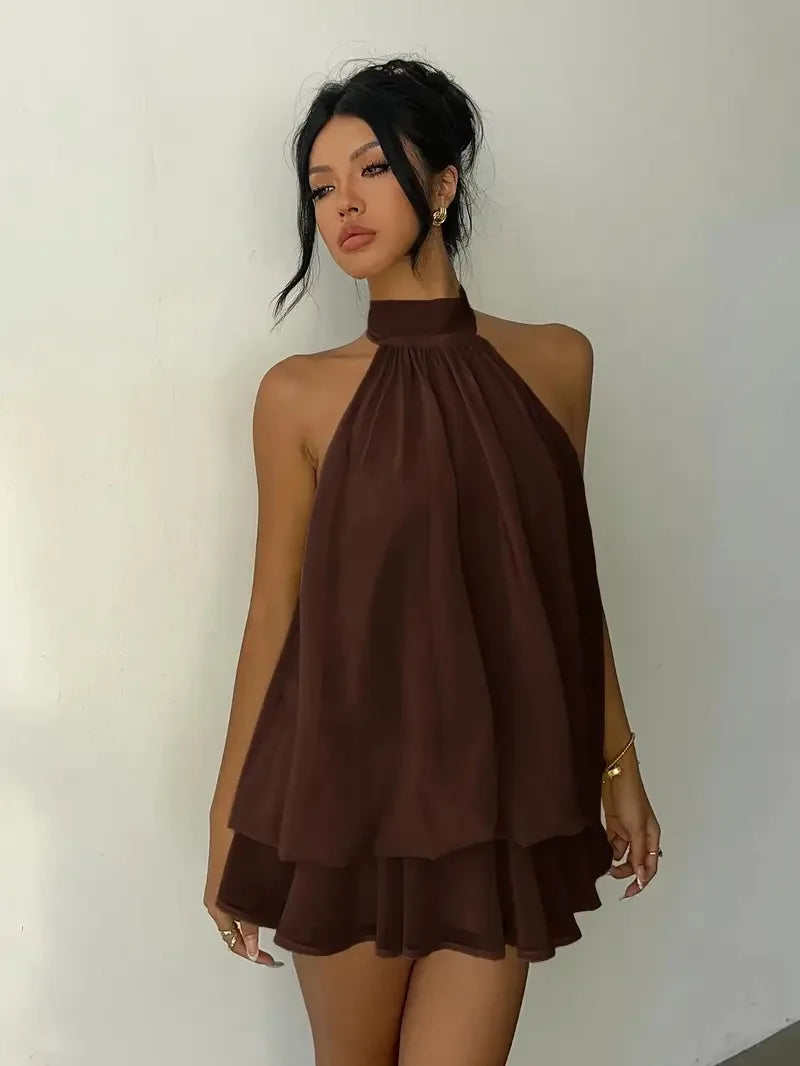 Halter Ruffle Chiffon Mini Dress