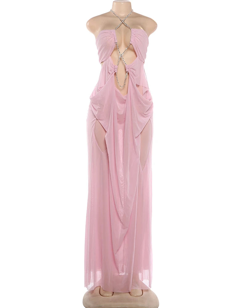 Nibber Halter Low-Neck Backless Sleeveless Vestidos