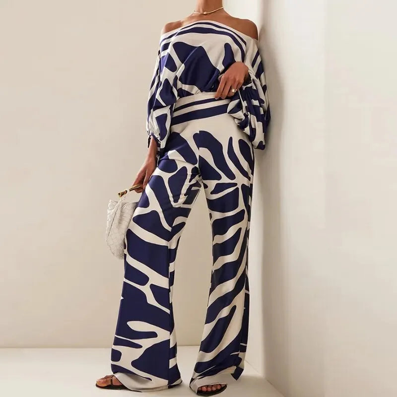 Striped Batwing Sleeve Two-Piece Set