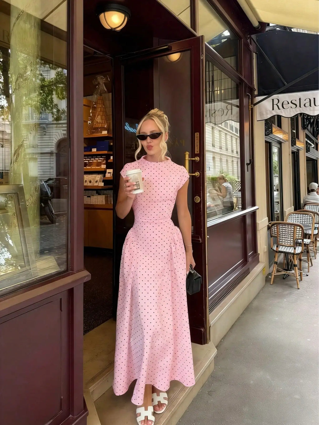 Polka Dot Slim Maxi Dress