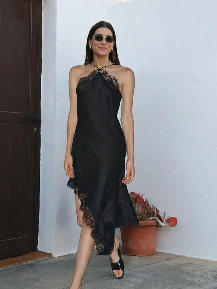Satin Halter Lace Dress