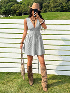 Lace-Up Striped Cotton Dress