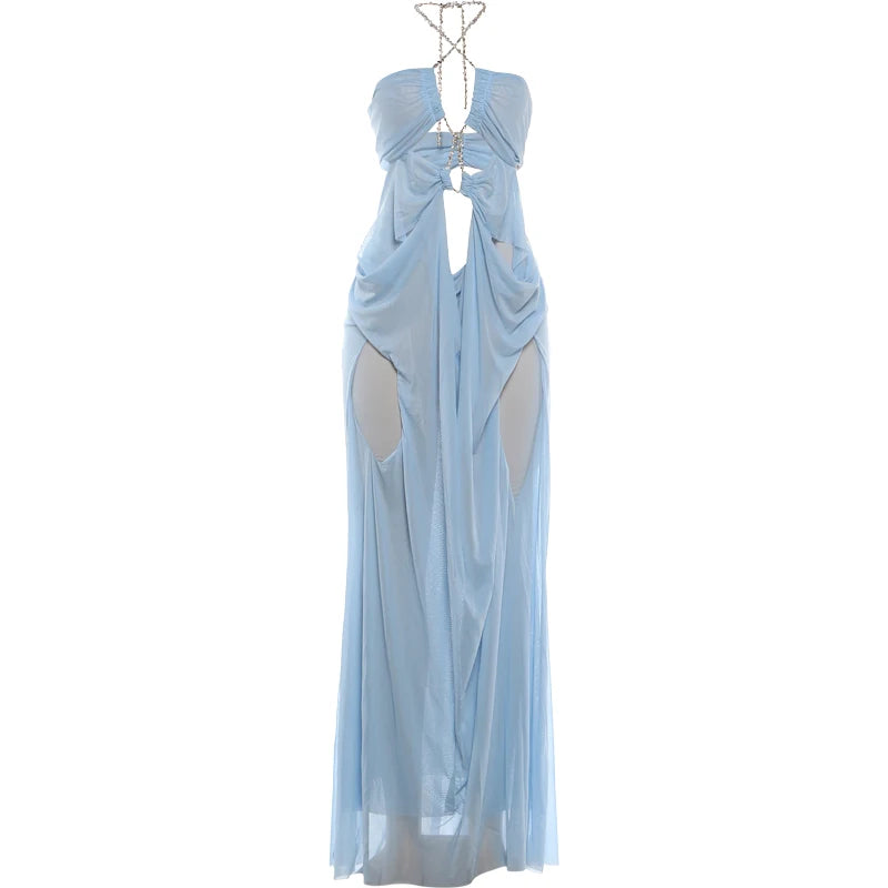 Nibber Halter Low-Neck Backless Sleeveless Vestidos