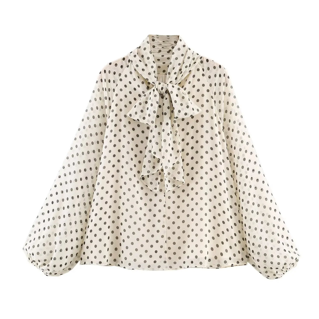 Polka Dot Tiered V-Neck Blouse