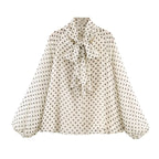 Polka Dot Tiered V-Neck Blouse