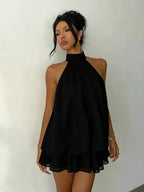 Halter Ruffle Chiffon Mini Dress