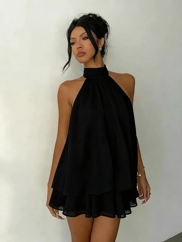 Halter Ruffle Chiffon Mini Dress