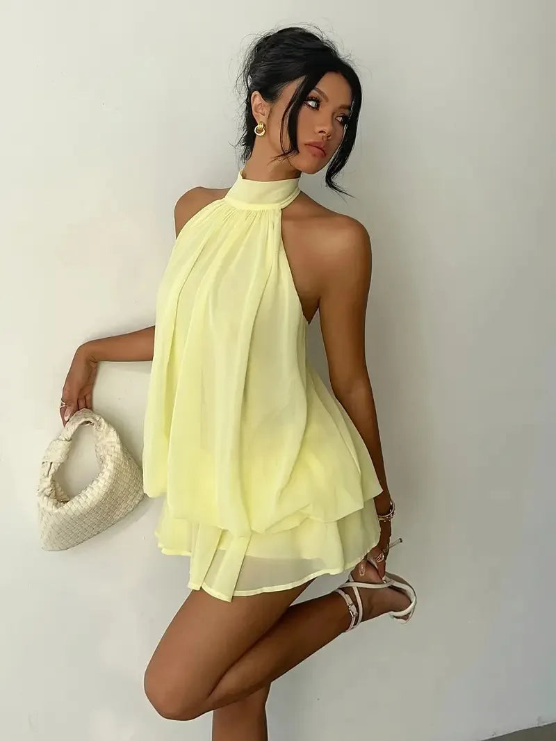 Halter Ruffle Chiffon Mini Dress