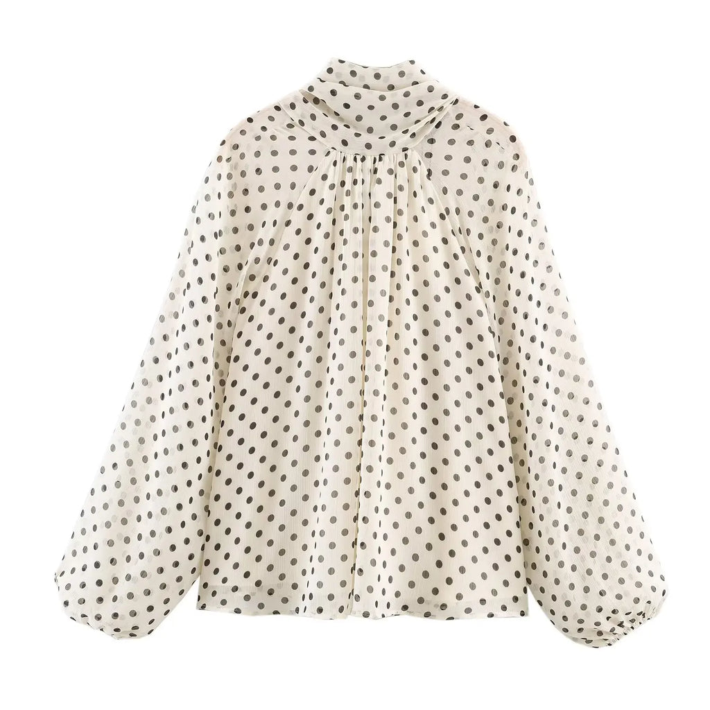 Polka Dot Tiered V-Neck Blouse