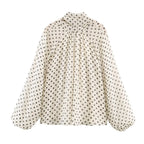 Polka Dot Tiered V-Neck Blouse