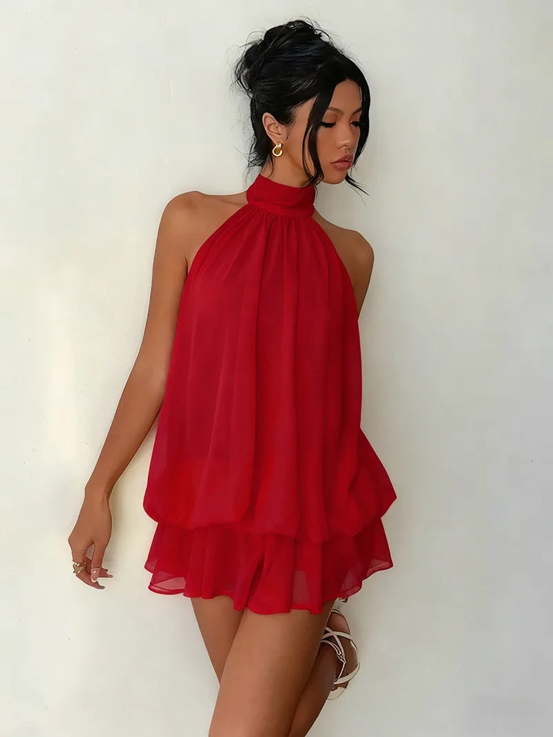 Halter Ruffle Chiffon Mini Dress