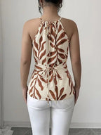 Plant Print Cross-Back Tank Top