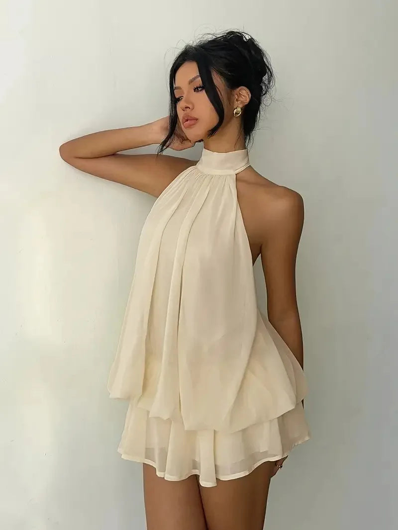 Halter Ruffle Chiffon Mini Dress