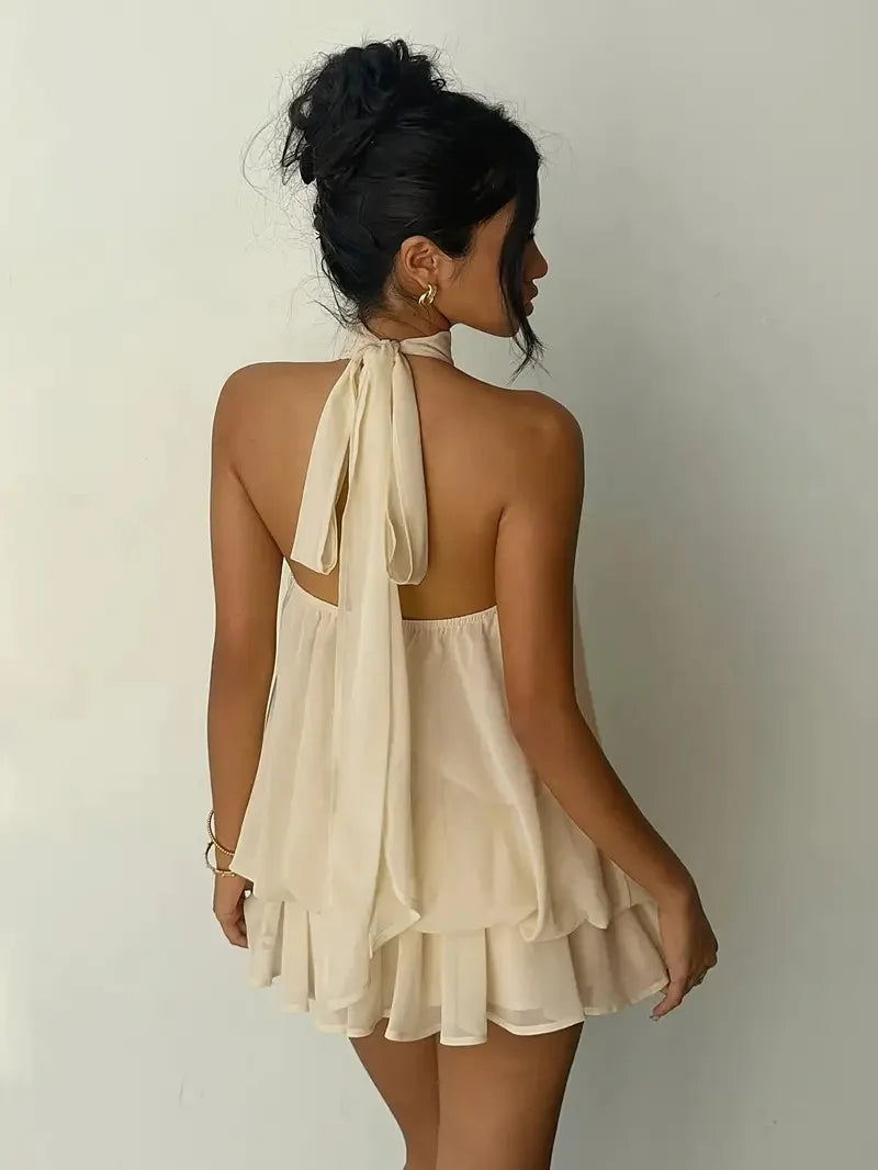 Halter Ruffle Chiffon Mini Dress