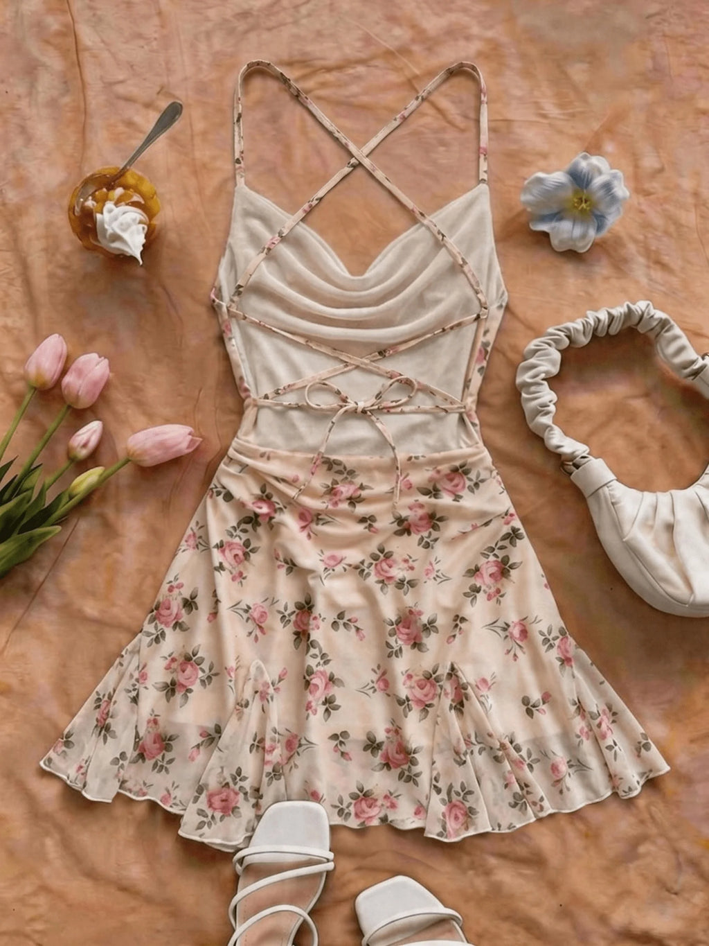 Floral V-Neck Knee-Length Dress
