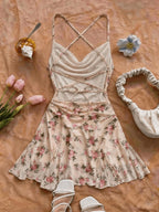 Floral V-Neck Knee-Length Dress