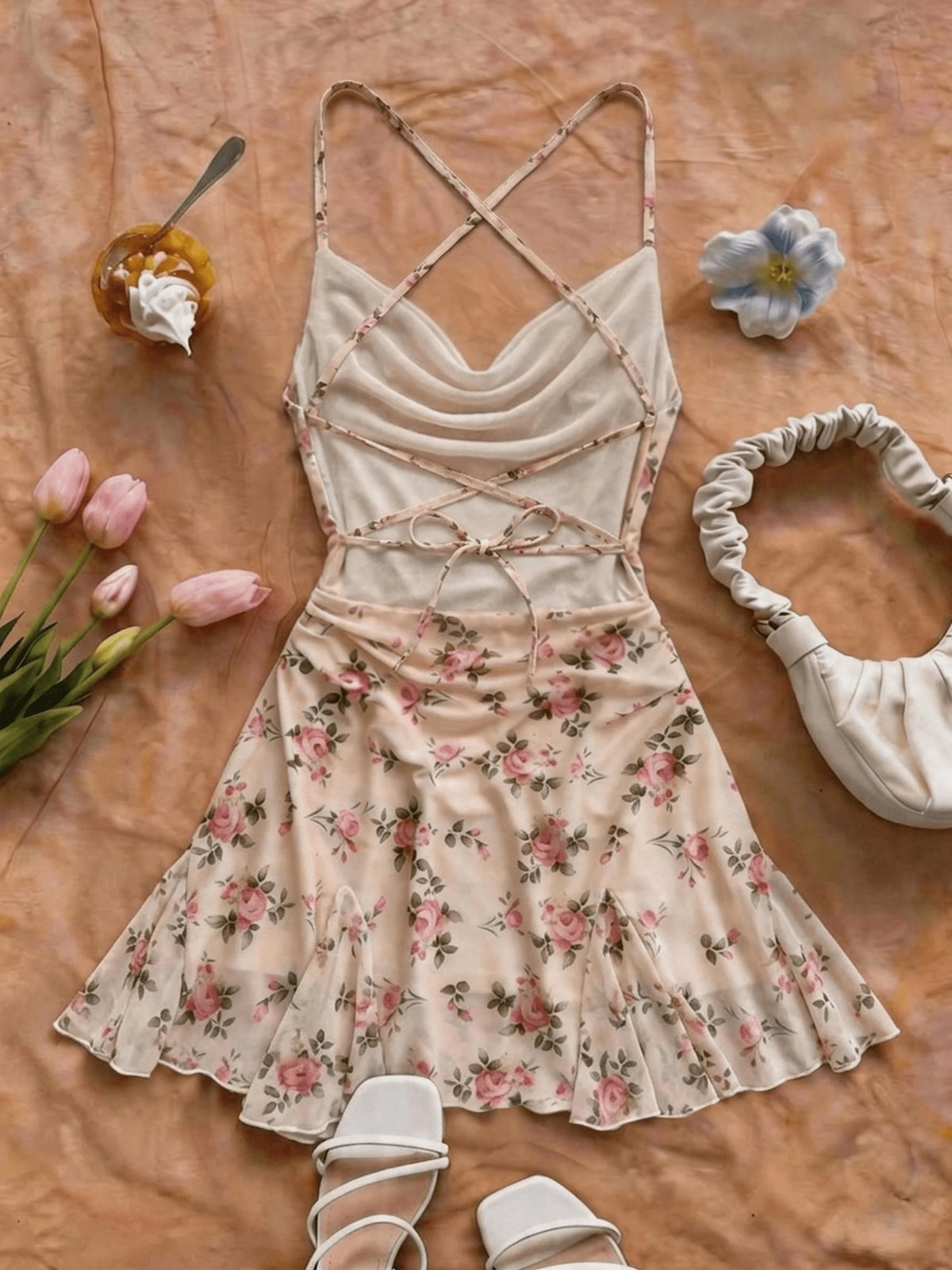 Floral V-Neck Knee-Length Dress