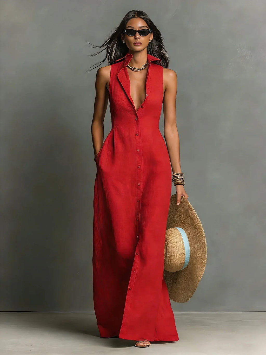 Neck Summer Beach  Sundress