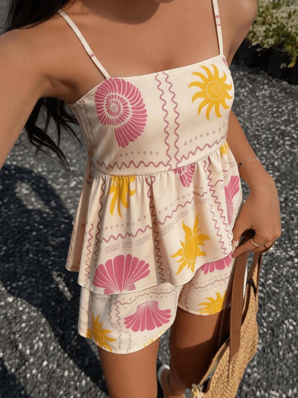 Bohemian Lace-Up Top &amp; Shorts Set