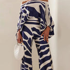 Striped Batwing Sleeve Two-Piece Set