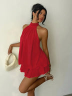 Halter Ruffle Chiffon Mini Dress