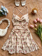 Floral V-Neck Knee-Length Dress