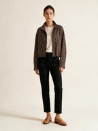 Elettra Ferri polka dot casual loose jacket worn by a model, featuring a relaxed fit and stylish design for casual wear.