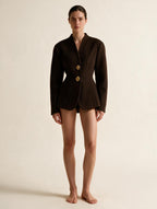 V-Neck Woolen Coat and Mini Skirt Set