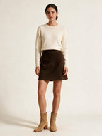 V-Neck Woolen Coat and Mini Skirt Set