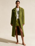 Elettra Ferri long double-breasted wool blend coat on a model, showcasing classic style and tailored fit.