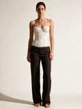 Elettra Ferri lace-trim printed tank top modeled, lightweight sleeveless top with floral print and delicate lace details.