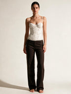 Elettra Ferri lace-trim printed tank top modeled, lightweight sleeveless top with floral print and delicate lace details.