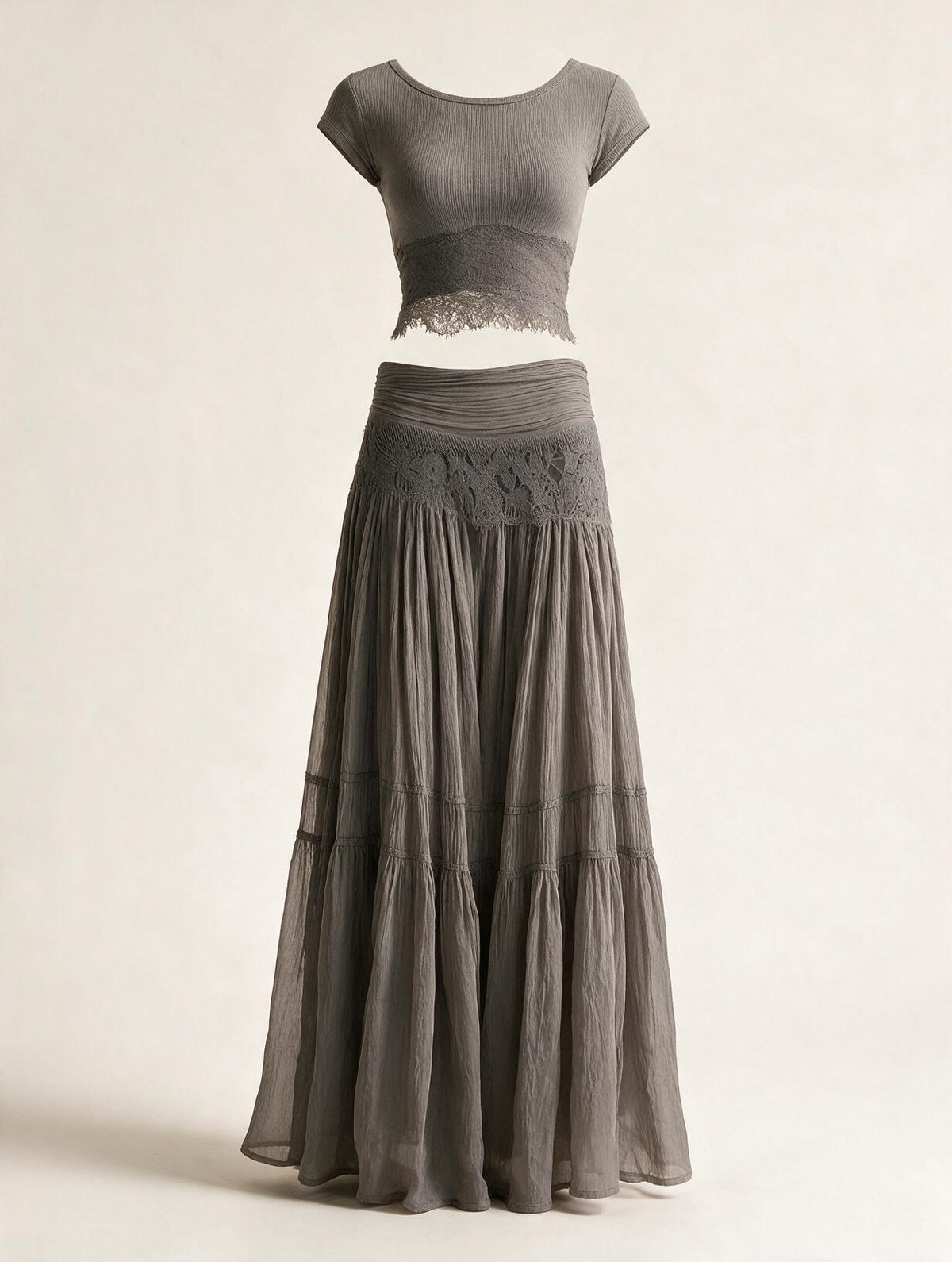 Elettra Ferri chiffon mermaid two-piece dress set featuring a fitted bodice and flowing skirt, elegant for special occasions.