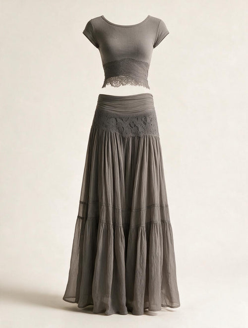 Elettra Ferri chiffon mermaid two-piece dress set featuring a fitted bodice and flowing skirt, elegant for special occasions.