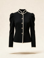 Elettra Ferri printed single-breasted cotton-linen blazer coat with lapels and button closure, displayed flat on a white background.