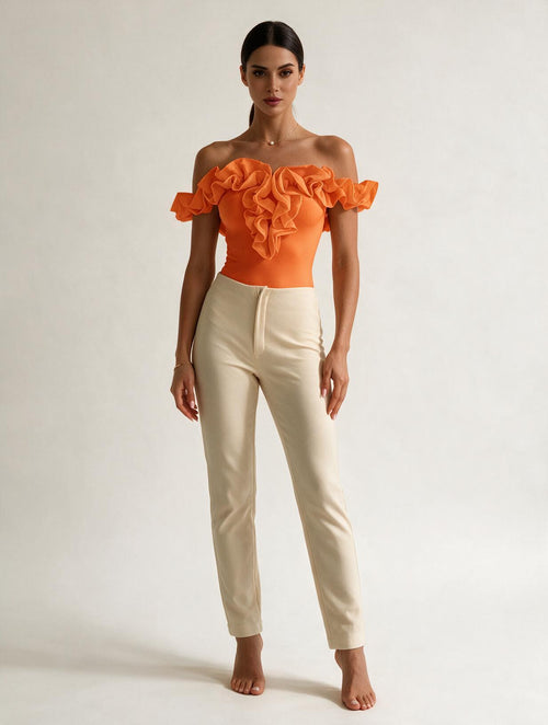 Elettra Ferri backless petal sleeve knit top, casualwear with a stylish backless design and delicate petal sleeves.