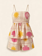 Elettra Ferri bohemian lace-up top and shorts casualwear set, featuring lightweight fabric and boho-style design.