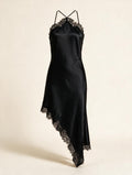 Elettra Ferri asymmetrical lace dress featuring intricate lace details and a stylish, modern silhouette.