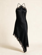 Elettra Ferri asymmetrical lace dress featuring intricate lace details and a stylish, modern silhouette.